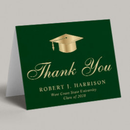 Elegant Guld Grad Cap Grönt Studenten Tack Kort