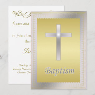 Elegant Guld Gräns, baptism Christening Inbjudningar