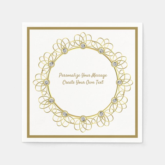 Elegant Guld Gräns Diamonds Pappersservett (Framsidan)