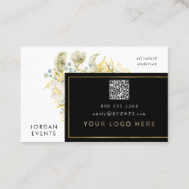 Elegant Guld Gräns Wildblomma QR CODE Visitkort