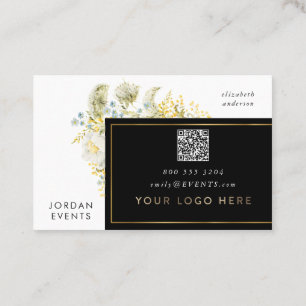 Elegant Guld Gräns Wildblomma QR CODE Visitkort