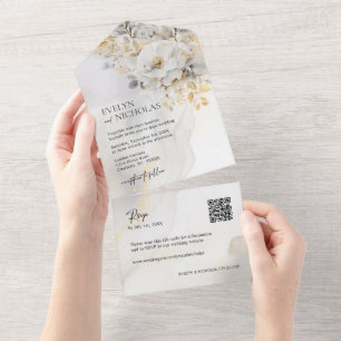Elegant Guld Grått Guld Blommigt Tvättar QR-kod Br