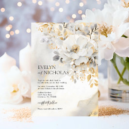 Elegant Guld Grått Guld Blommigt Tvättar QR-kod Inbjudningar