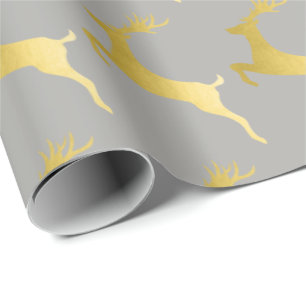 Elegant Guld Grått julrenar Mönster Presentpapper