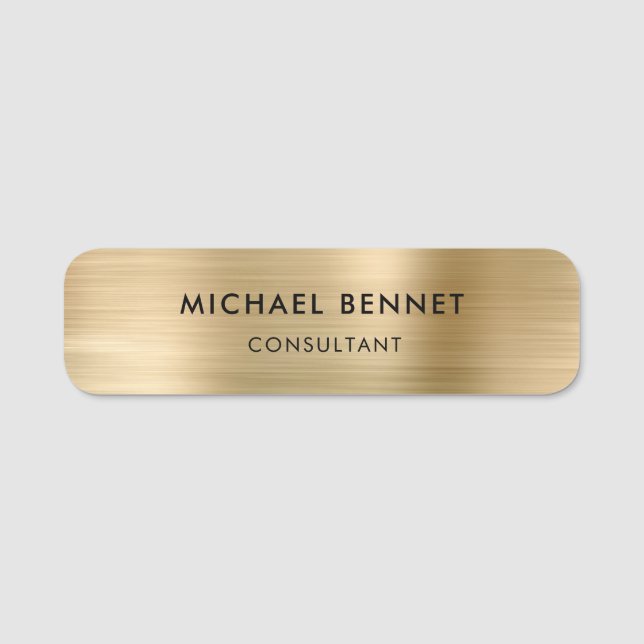 Elegant Guld Grått Metallic Professionell Business Namnbricka (Framsida)