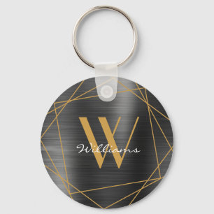 Elegant Guld Grått Monogram Namn-skriptgeometri Nyckelring