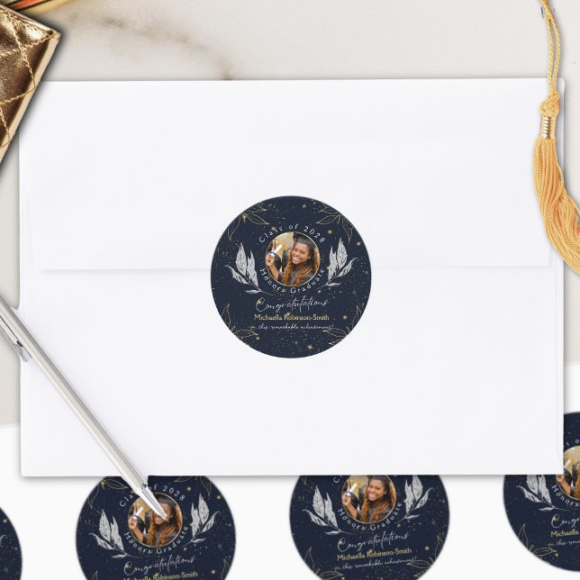 Elegant Guld Grattis Studenten Runt Klistermärke (Skapare uppladdad)