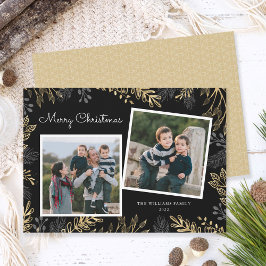 Elegant Guld Greenery 2 Photos God jul Julkort