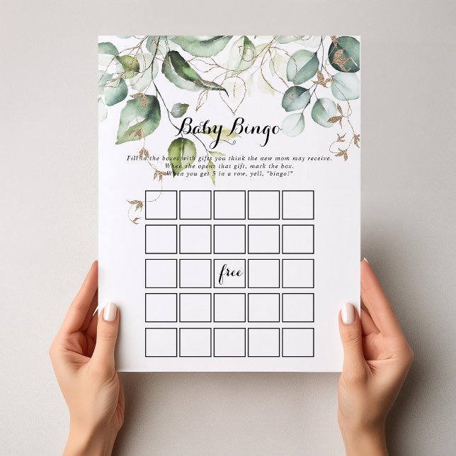 Elegant Guld Greenery Baby Bingo Shower Game (Skapare uppladdad)