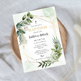Elegant Guld Greenery Blommigt Foliage Baptism Inbjudningar