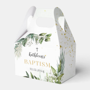 Elegant Guld Greenery Blommigt Foliage Baptism Presentaskar