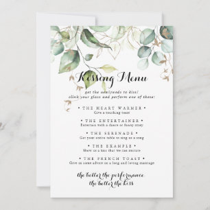 Elegant Guld Greenery Bröllop Kissing Menu Game
