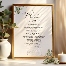 Elegant Guld Greenery Bröllopsprogram Sign Poster