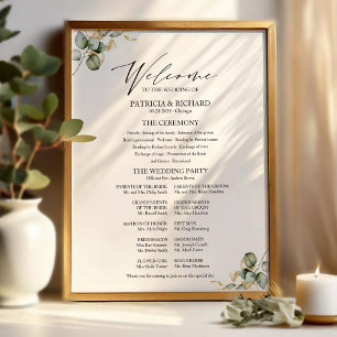 Elegant Guld Greenery Bröllopsprogram Sign Poster