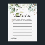 Elegant Guld Greenery Bucket List Card Vykort<br><div class="desc">De här gröna bocketkorten i elegant guld är perfekten för en modern bröllopsmottagning eller möhippa. Utformningen har handritade guld och botaniska grönten eukalyptus löv,  inspirerande konstnärlig skönhet. Bucket List-skylten säljs separat.</div>