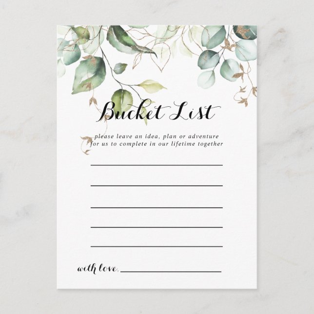 Elegant Guld Greenery Bucket List Card Vykort (Framsida)