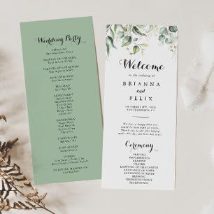 Elegant Guld Greenery Calligraphy Bröllopsprogram Program