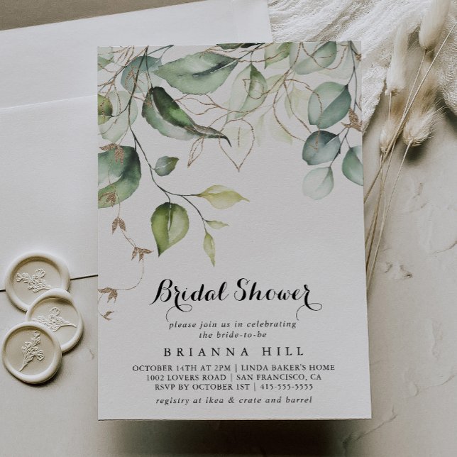 Elegant Guld Greenery Calligraphy Möhippa Inbjudningar (Skapare uppladdad)