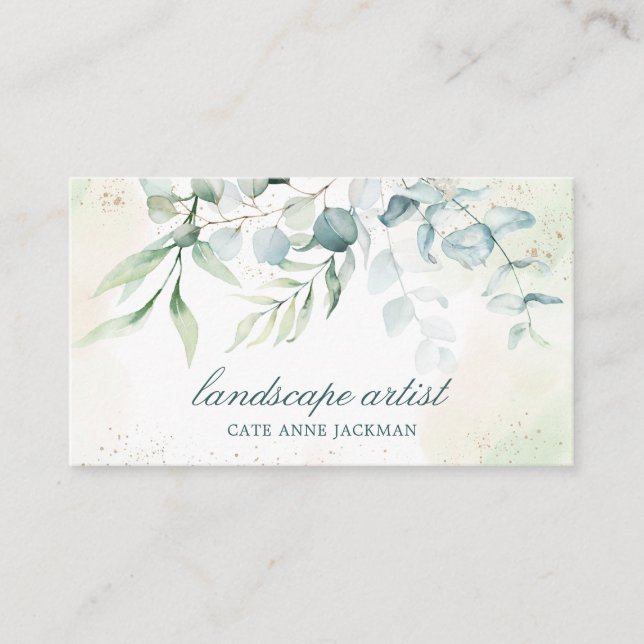Elegant Guld Greenery Eucalyptus Visitkort (Framsida)