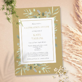 Elegant Guld Greenery Funeral Firande of Life Inbjudningar