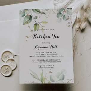 Elegant Guld Greenery Kitchen Tea Möhippa Inbjudningar