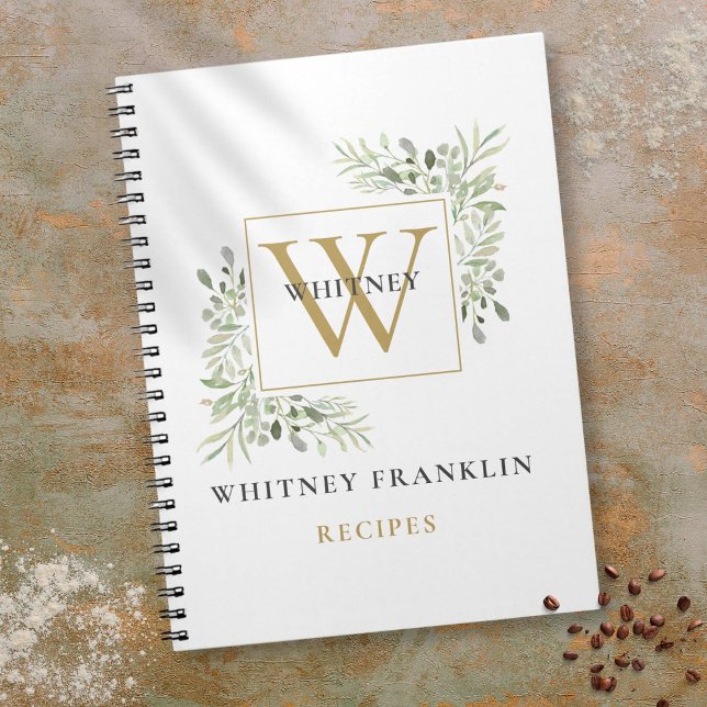 Elegant Guld Greenery Monogram Recipe Cookbook Anteckningsbok (Elegant Gold Greenery Monogram Recipe Cookbook Notebook)