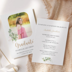 Elegant Guld Greenery Photo Studenten Inbjudningar