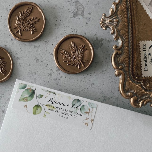 Elegant Guld Greenery Return-adressetikett Returadress Etikett (Skapare uppladdad)