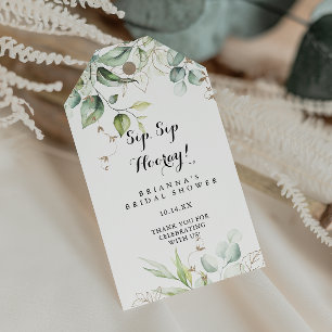 Elegant Guld Greenery Sip Sip Hooray Möhippa Presentetikett