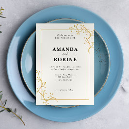 Elegant Guld Gren Ram Bröllop Inbjudningar