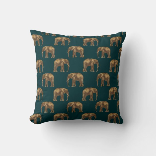 Elegant Guld Grön Elefant Snygg Chic Stylisk Kudde (Framsida)