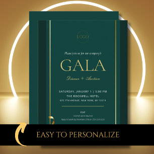 Elegant Guld Grön Gala Insamlingsgala Inbjudningar