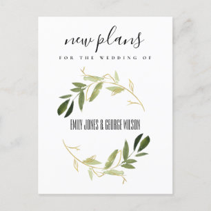 ELEGANT GULD GRÖN LÖVKRANS BRUD NY PLAN MEDDELANDE VYKORT
