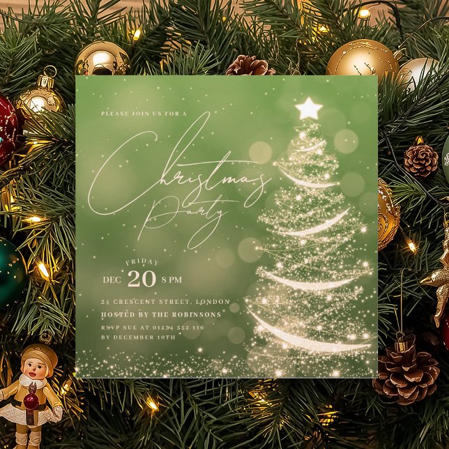ELEGANT Guld Grön Vinter Julgran Party  Inbjudningar (ELEGANT Gold Green Winter Christmas Tree Party Invitation)