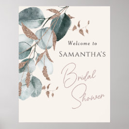 Elegant guld gröna gnistrande blad bröllopsdusch  poster