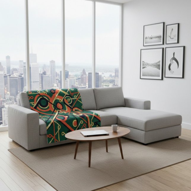 Elegant Guld & Grönt Art Deco Geometric Blanket Fleecefilt (Skapare uppladdad)