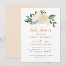 Elegant  Guld Grönt Blommigt Baby Shower för barn  Inbjudningar