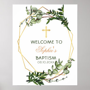 Elegant Guld & Grönt Botanisk baptism Välkomsthäls Poster