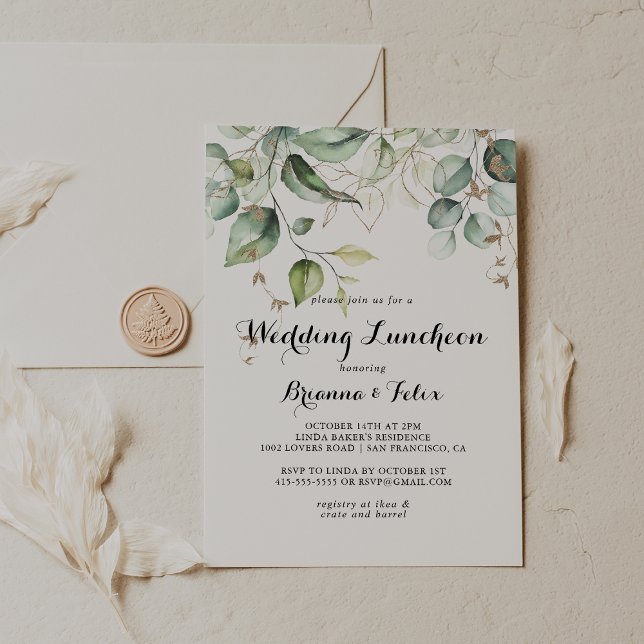 Elegant Guld Grönt Bröllop Luncheon Möhippa Inbjudningar (Skapare uppladdad)