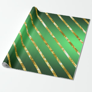 Elegant Guld Grönt Diagonal Rand Mönster Presentpapper
