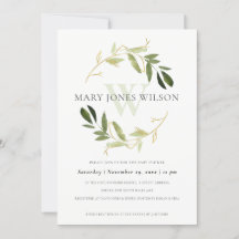 ELEGANT GULD GRÖNT FOLIAGE WREATH BABY SHOWER-KORT