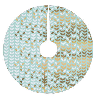 Elegant Guld Grönt Löv Mönster Julgransmatta Borstad Polyester