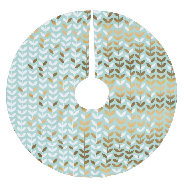 Elegant Guld Grönt Löv Mönster Julgransmatta Borstad Polyester (Framsidan)