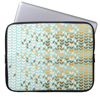 Elegant Guld Grönt Löv Mönster Laptop Fodral