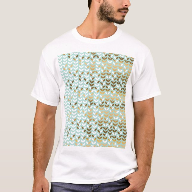 Elegant Guld Grönt Löv Mönster T Shirt (Framsida)