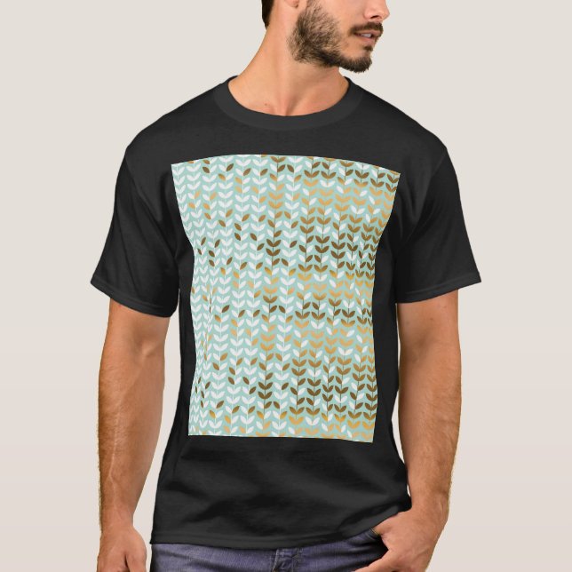 Elegant Guld Grönt Löv Mönster T Shirt (Framsida)