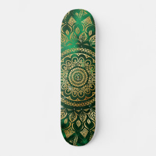 Elegant Guld Grönt Mandala Blommigt Mini Skateboard Bräda 18,5 Cm