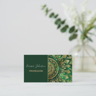 Elegant Guld Grönt Mandala Blommigt Visitkort