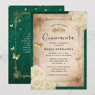 Elegant Guld Grönt Quinceanera Inbjudningar