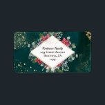 Elegant Guld Grönt Red Watercolor jul Adressetikett<br><div class="desc">Julens adressetiketter beskriver en elegant vattenfärgsdesign med mörk grönt bakgrund,  dekorativt lökar,  blommor,  röda bär och guld stänk.</div>